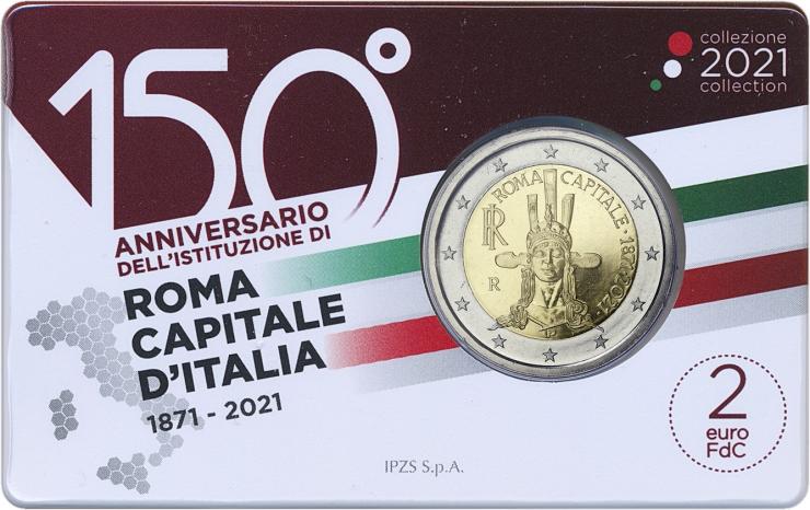 Italien 2 Euro 2021 Rom - 150 Jahre Hauptstadt Italiens Coincard 