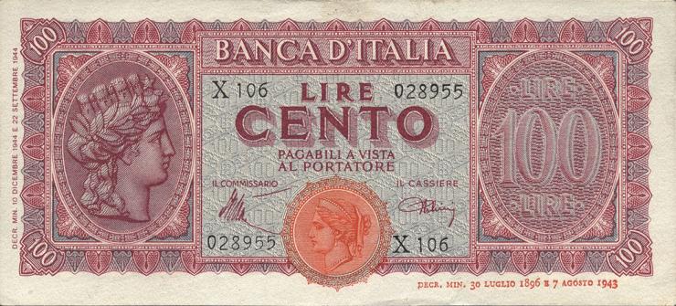Italien / Italy P.075a 100 Lire 1944 (2) 