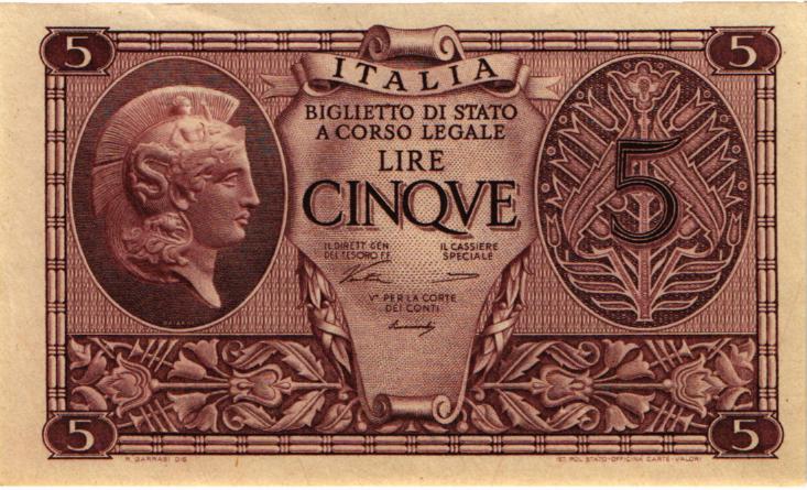 Italien / Italy P.031a 5 Lire 1944 (1) 