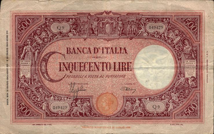 Italien / Italy P.070a 500 Lire 1943 (3) 