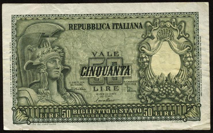 Italien / Italy P.091b 50 Lire 1951 (3) 