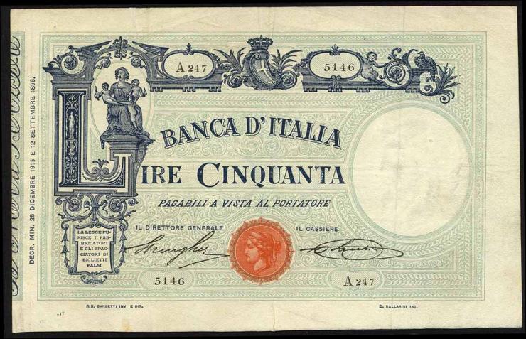 Italien / Italy P.038c 50 Lire 1916 (3) 