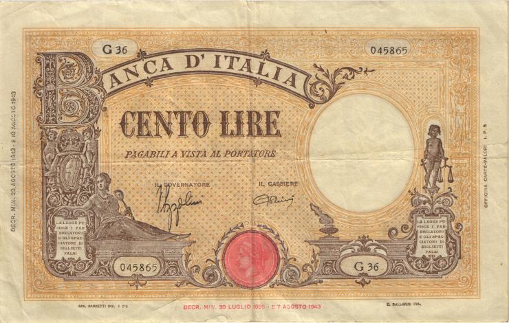 Italien / Italy P.067a 100 Lire 23.8.1943 (3) 