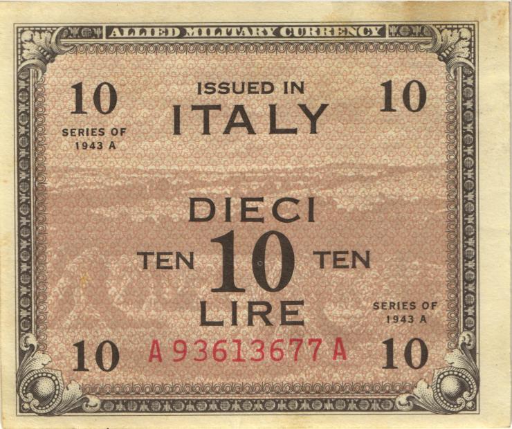 Italien / Italy P.M19a 10 Lire 1943 A (2) A-A 