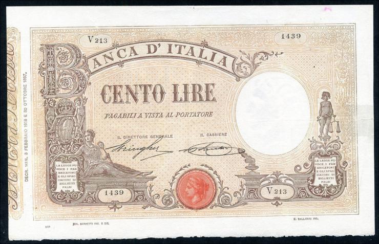 Italien / Italy P.039d 100 Lire 3.2.1918 (3/2) 