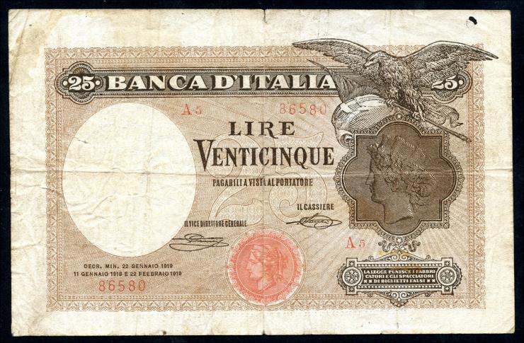 Italien / Italy P.042 25 Lire 1919 (3-) 