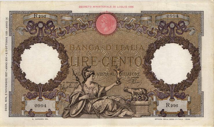 Italien / Italy P.055b 100 Lire 1937 (3) 