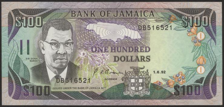 Jamaika / Jamaica P.075b 100 Dollars 1992 (1) 
