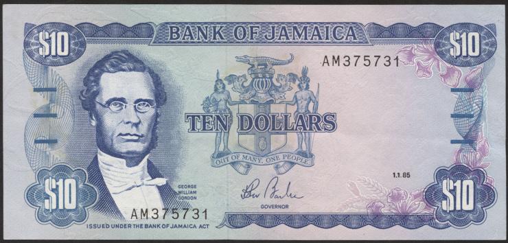 Jamaika / Jamaica P.071a 10 Dollars 1985 (1) 