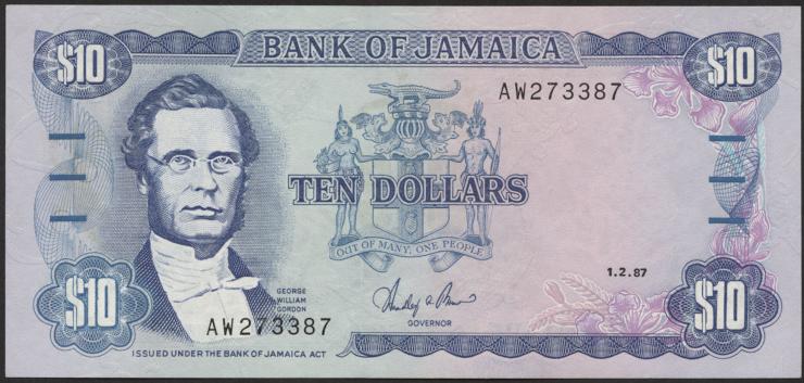 Jamaika / Jamaica P.071b 10 Dollars 1987 (1) 