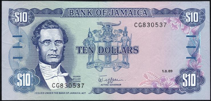 Jamaika / Jamaica P.071c 10 Dollars 1989 (1) 