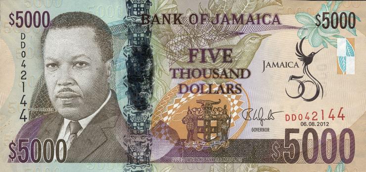 Jamaika / Jamaica P.093 5000 Dollars 2012 Gedenkbanknote (1) 