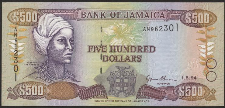 Jamaika / Jamaica P.077a 500 Dollars 1994 (1) 