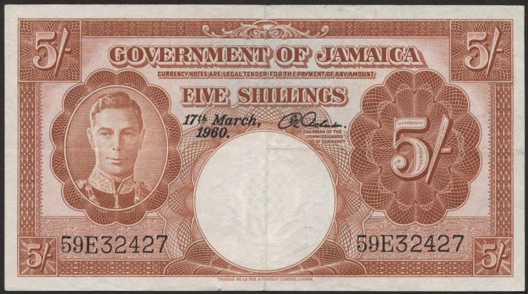 Jamaika / Jamaica P.045 5 Shillings 1960 (3+) 