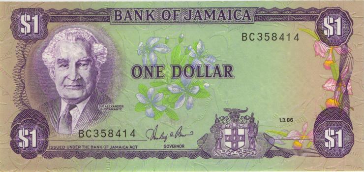 Jamaika / Jamaica P.068Ab 1 Dollar 1986 (1) 