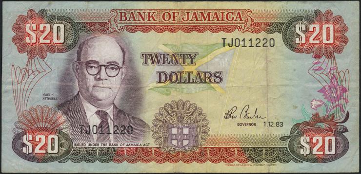 Jamaika / Jamaica P.068c 20 Dollars 1993 (3) 