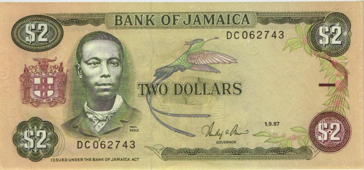 Jamaika / Jamaica P.069b 2 Dollars 1.9.1987 (1) 
