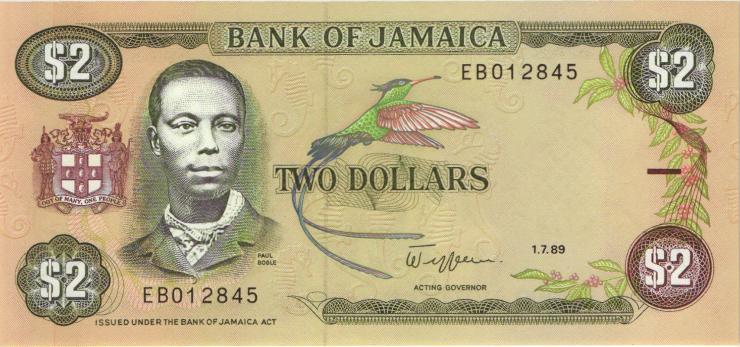 Jamaika / Jamaica P.069c 2 Dollars 1989 (1-) 