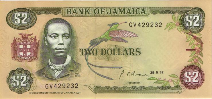 Jamaika / Jamaica P.069d 2 Dollars 1992 (1) 