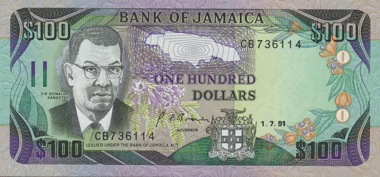 Jamaika / Jamaica P.075a 100 Dollars 1991 (1) 