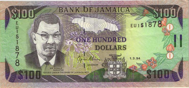 Jamaika / Jamaica P.076a 100 Dollars 1994 (3) 