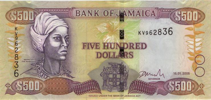 Jamaika / Jamaica P.085c 500 Dollars 2005 (1) 