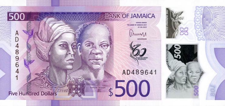 Jamaika / Jamaica P.98 500 Dollars 2022 Polymer (1) 
