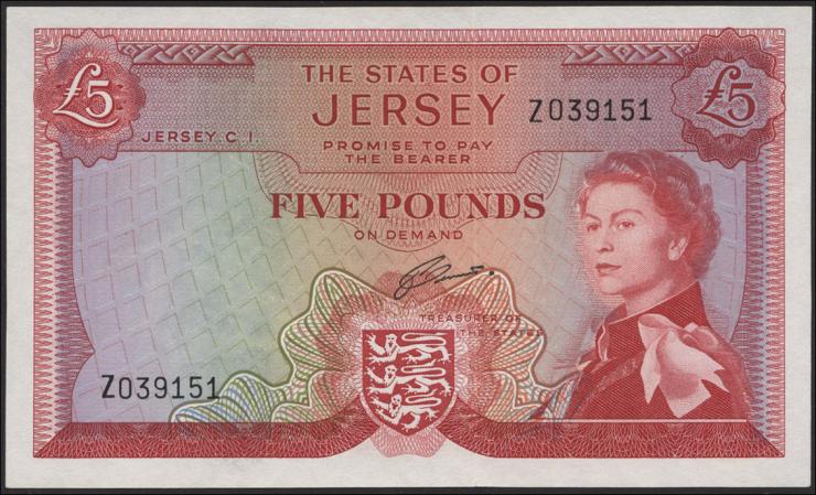 Jersey P.09br 5 Pounds (1963) Z Ersatznote (1-) 