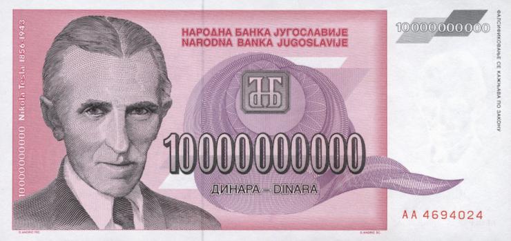 Jugoslawien / Yugoslavia P.127 10.000.000.000 Dinara 1993 (1) 