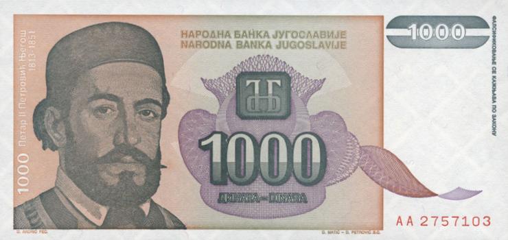 Jugoslawien / Yugoslavia P.140 1000 Dinara 1994 (1) 