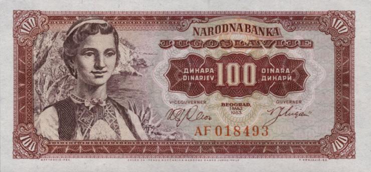 Jugoslawien / Yugoslavia P.073a 100 Dinara 1963 (1) 