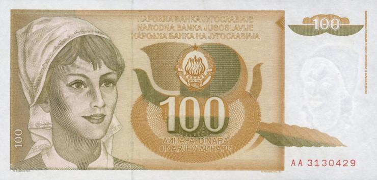Jugoslawien / Yugoslavia P.105 100 Dinara 1990 (1) 