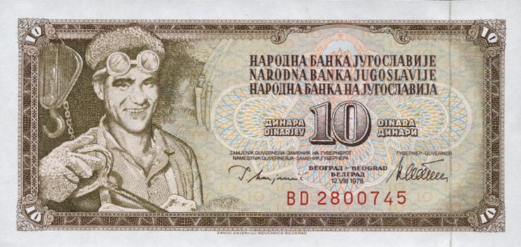 Jugoslawien / Yugoslavia P.087a 10 Dinara 1978 (1) 