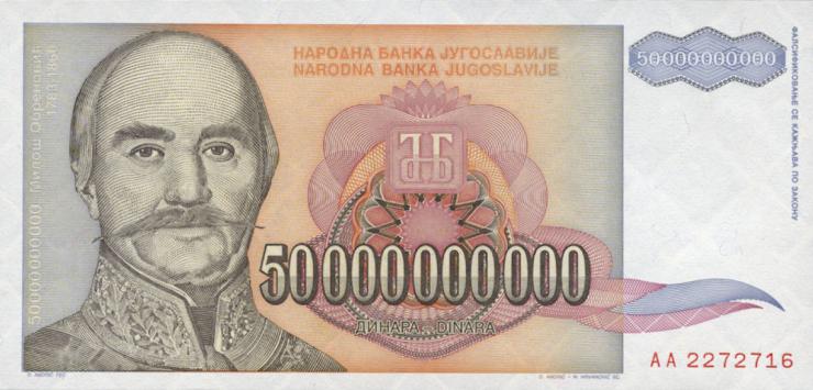Jugoslawien / Yugoslavia P.136 50.000.000.000 Dinara 1993 (1) 