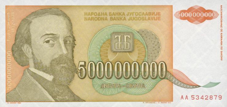 Jugoslawien / Yugoslavia P.135 5.000.000.000 Dinara 1993 (1) 