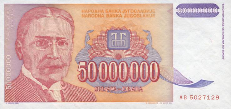 Jugoslawien / Yugoslavia P.133 50.000.000 Dinara 1993 (1) 