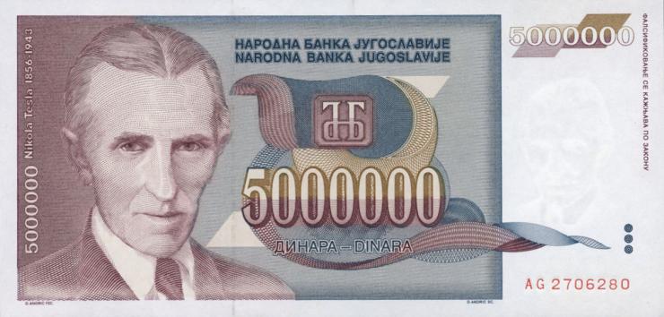 Jugoslawien / Yugoslavia P.121 5.000.000 Dinara 1993 (1) 