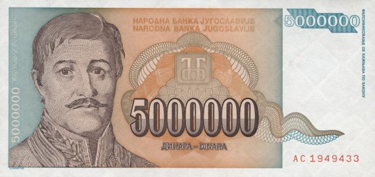 Jugoslawien / Yugoslavia P.132 5.000.000 Dinara 1993 (1) 