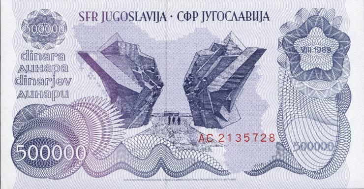 Jugoslawien / Yugoslavia P.098 500.000 Dinara 1989 (1) 
