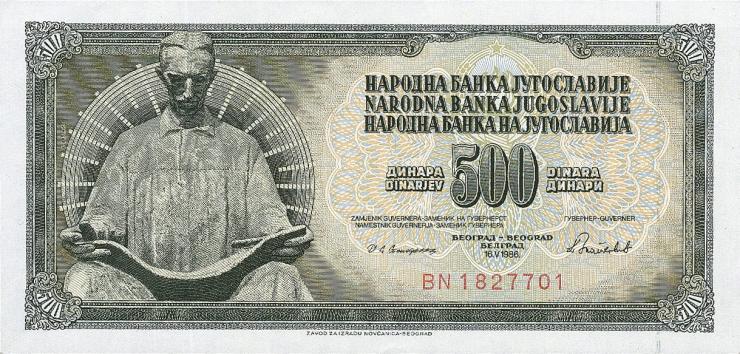 Jugoslawien / Yugoslavia P.091c 500 Dinara 1986 (1) 