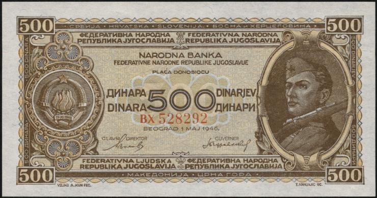 Jugoslawien / Yugoslavia P.066b 500 Dinara 1946 (1) 