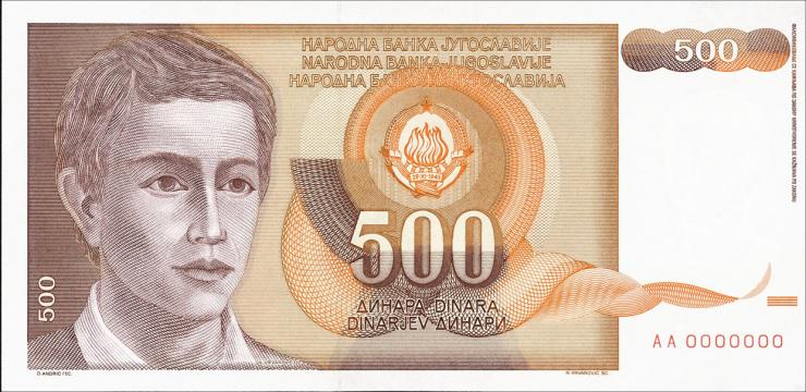 Jugoslawien / Yugoslavia P.106A 500 Dinara 1990 AA 0000000 (1) 
