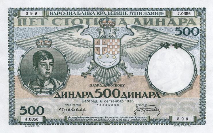 Jugoslawien / Yugoslavia P.032 500 Dinara 1935 (1) 