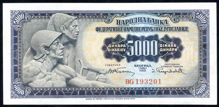 Jugoslawien / Yugoslavia P.072b 5000 Dinara 1955 (1) 