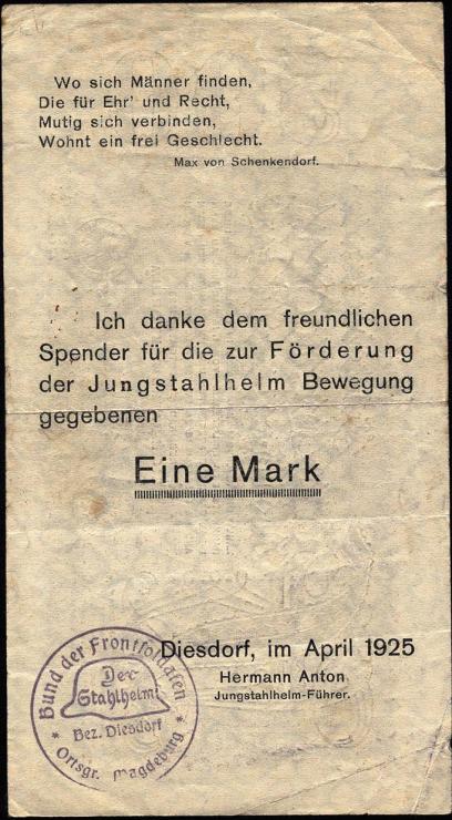 Jungstahlhelm Spende 1 Mark 1925 (3) 