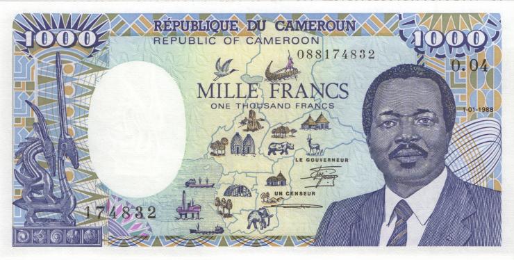Kamerun / Cameroun P.26a 1000 Francs 1988 (1) 