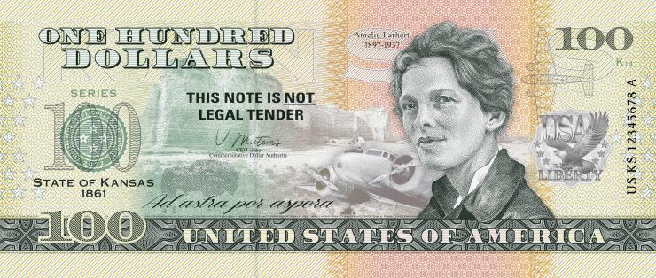 USA State Dollar - 100 Dollars (2022) Kansas - Amelia Earhart (1) 