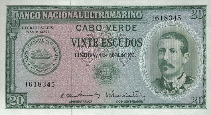 Kap Verde / Cape Verde P.52 20 Escudos 1972 (1) 