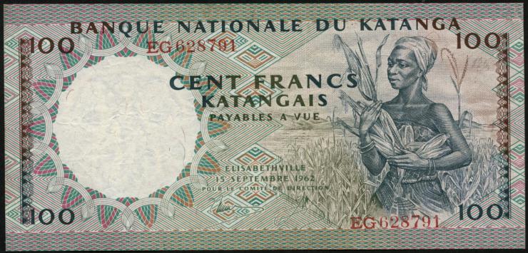 Katanga P.12a 100 Francs 15.9.1962 (3+) 