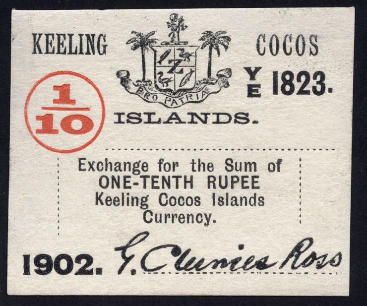 Keeling Cocos P.S123 1/10 Rupee 1902 (1) 